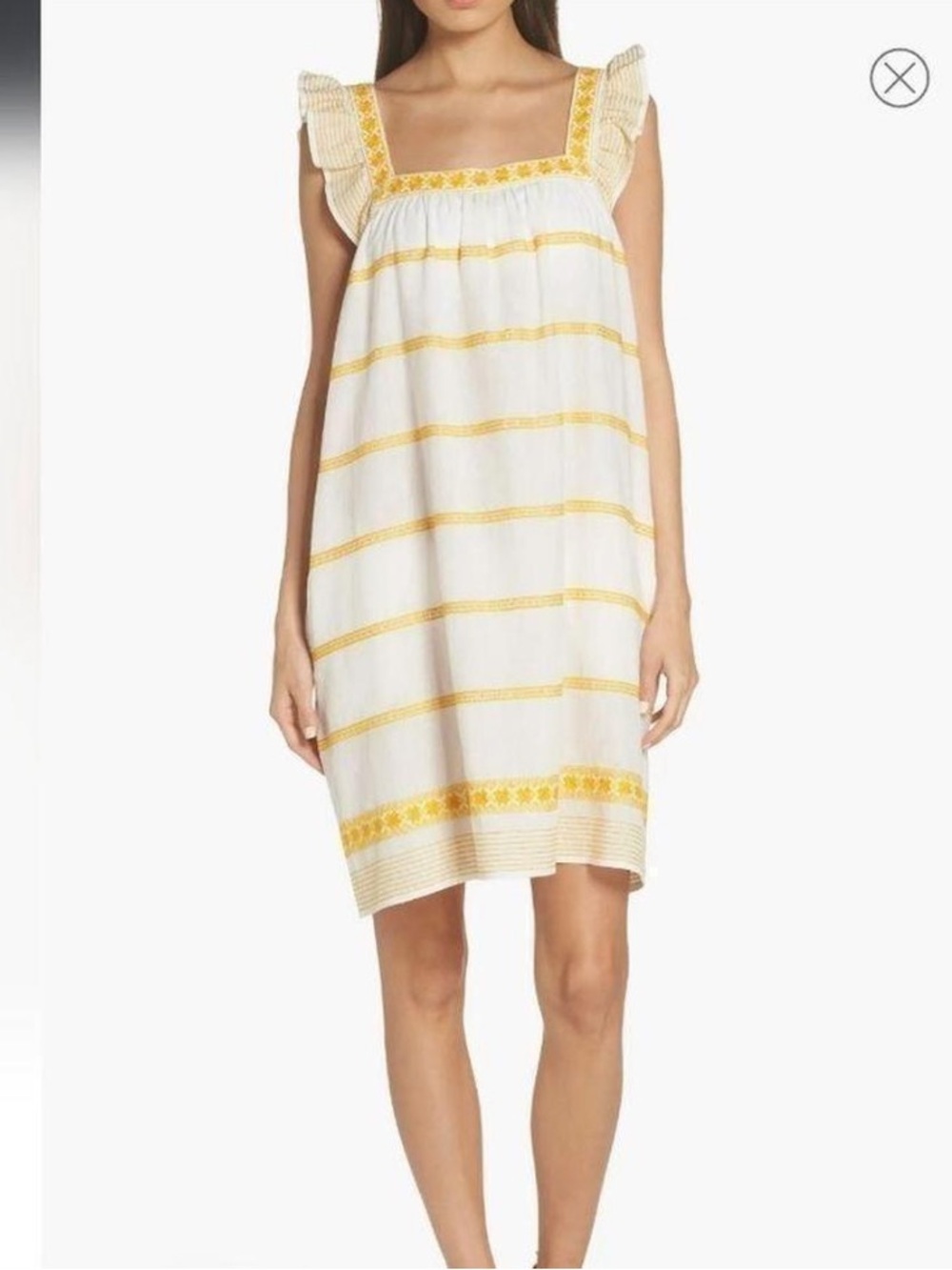 Tory Burch White Linen Sundress with Yellow Trim